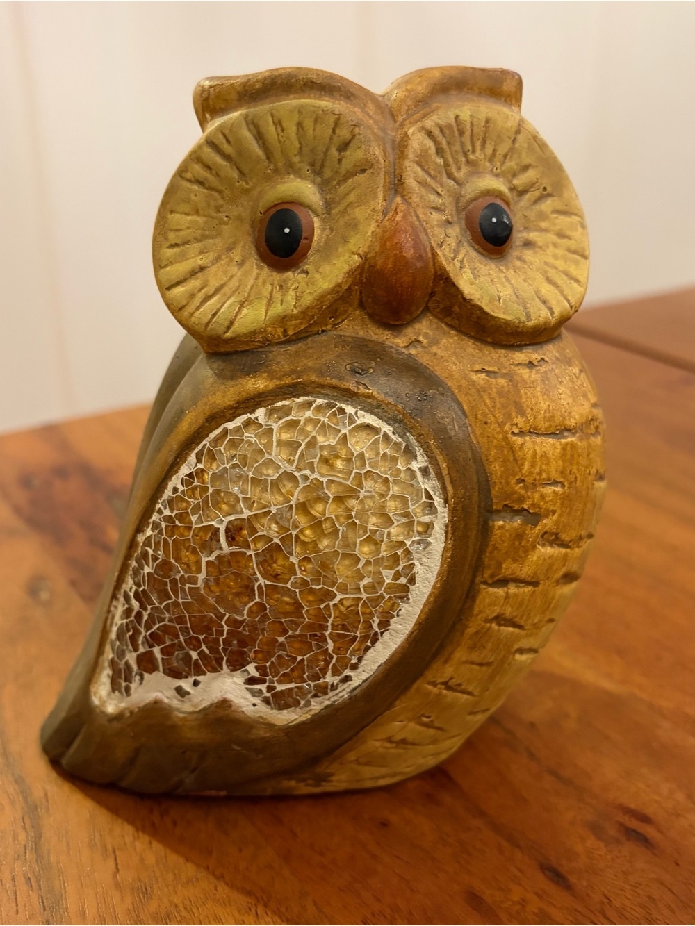 Vintage MCM Ceramic Owl Figurine 5.5” Earth Tone Crackle Glass Mosaic Wing Retro